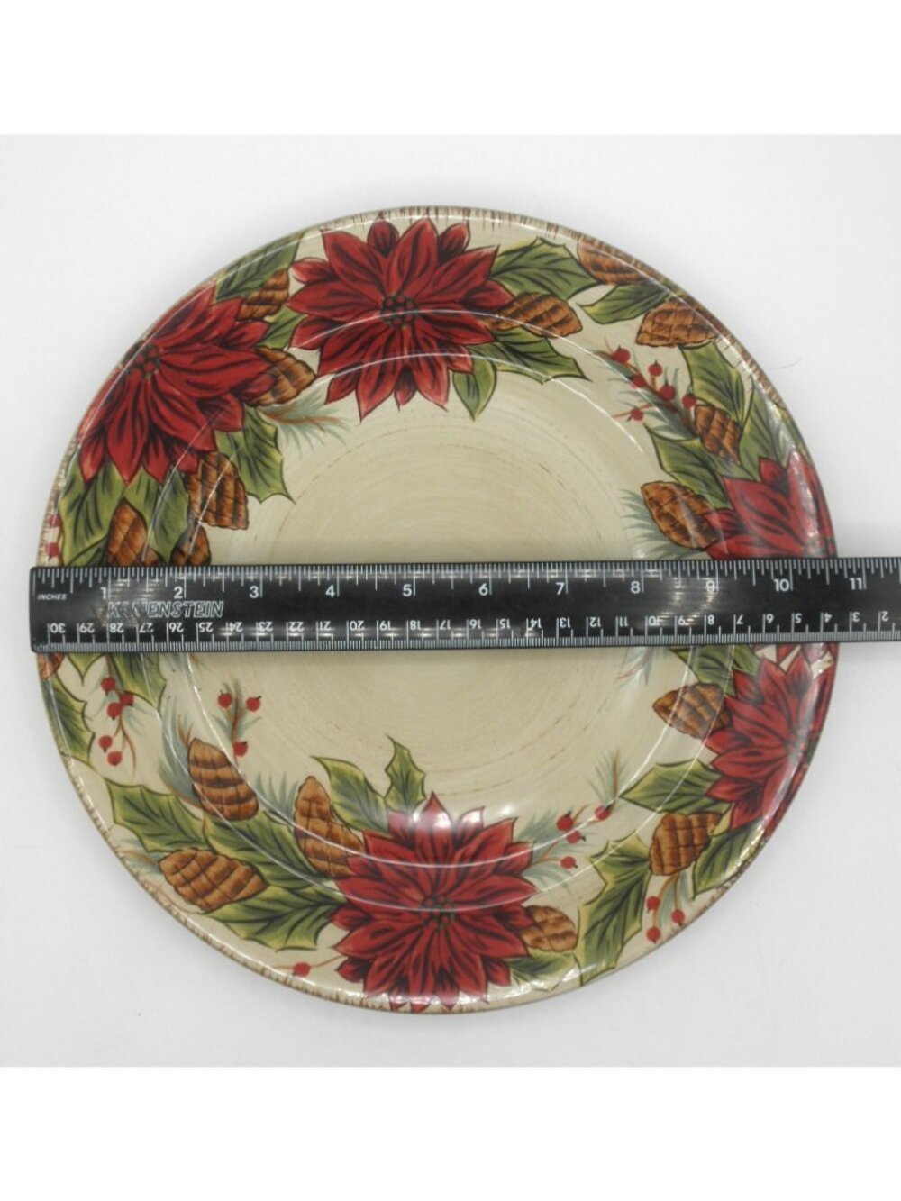 Pinecone Poinsettia by Tabletops Dario Farrucci 10-3/4 In. Dinner Plates 4 Piece - Picture 4 of 6